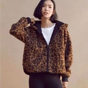 LOU & GREY FOR LOFT Teddy Jacket Sherpa Leopard jacket Size M